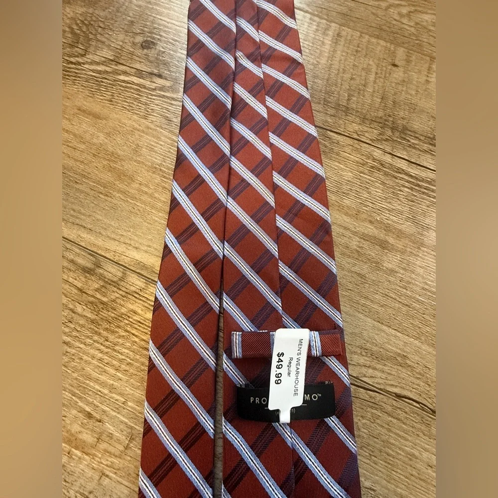 Pronto Uomo Burgundy and Silver Diagonal Striped Tie